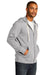 District DT8102 Mens Re-Fleece Full Zip Hooded Sweatshirt Hoodie Heather Light Grey Model 3q