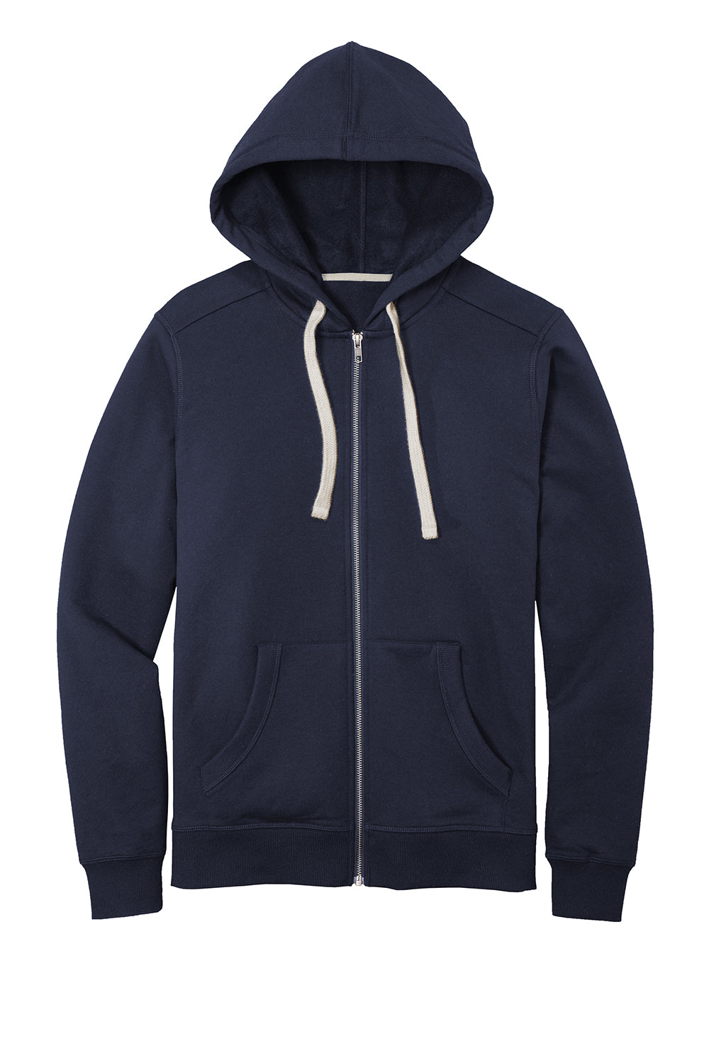 District DT8102 Mens Re-Fleece Full Zip Hooded Sweatshirt Hoodie True Navy Blue Flat Front