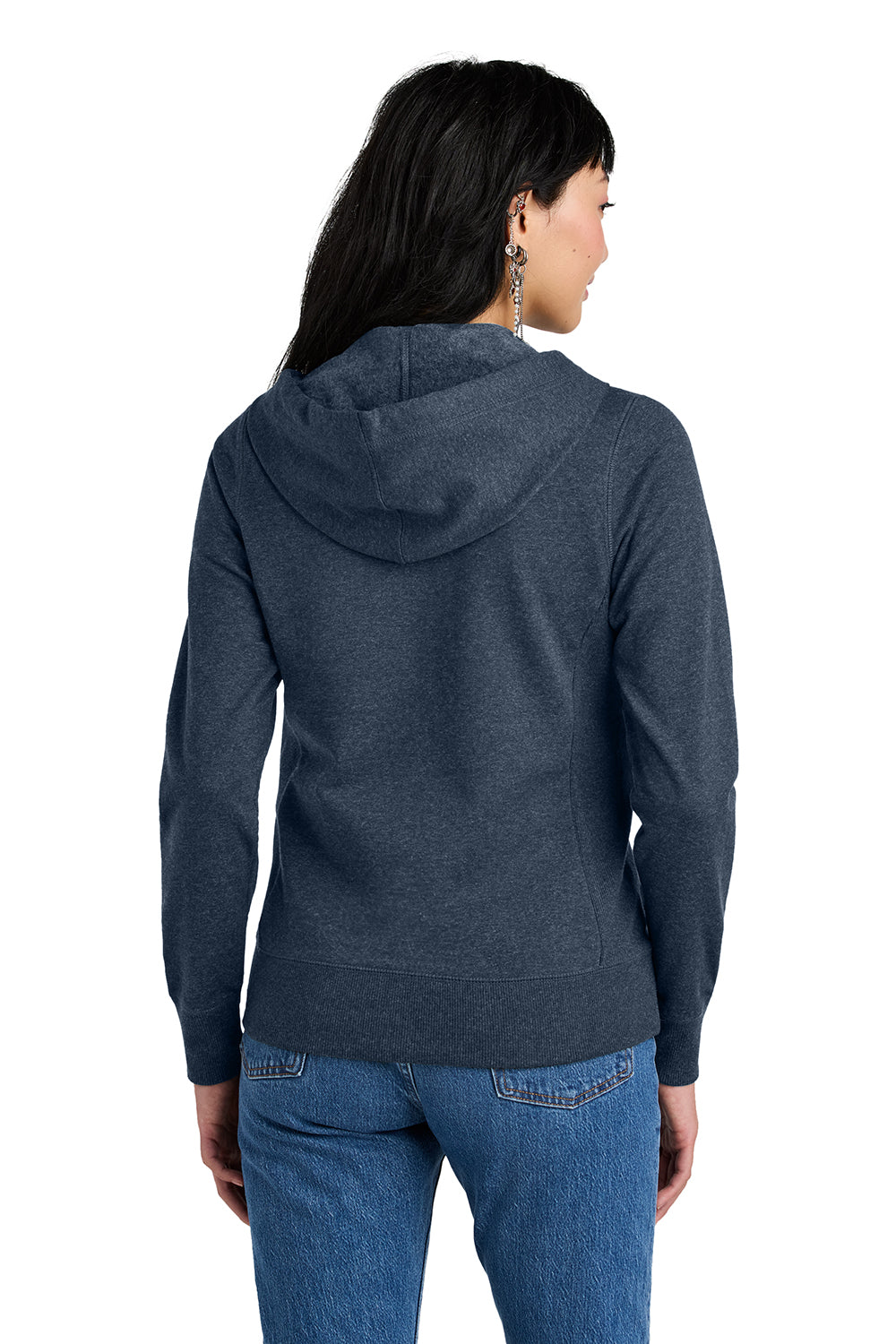 District DT8103 Womens Re-Fleece Full Zip Hooded Sweatshirt Hoodie Heather Navy Blue Model Back