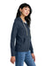 District DT8103 Womens Re-Fleece Full Zip Hooded Sweatshirt Hoodie Heather Navy Blue Model Side