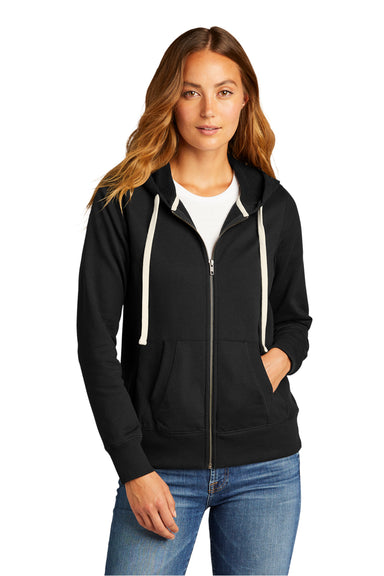 District DT8103 Womens Re-Fleece Full Zip Hooded Sweatshirt Hoodie Black Model Front