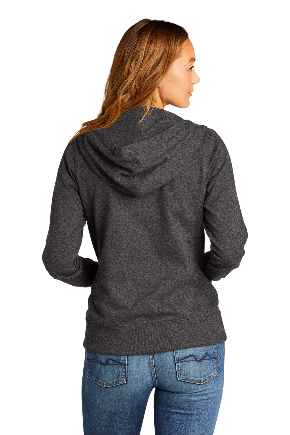 District DT8103 Womens Re-Fleece Full Zip Hooded Sweatshirt Hoodie Heather Charcoal Grey Model Back