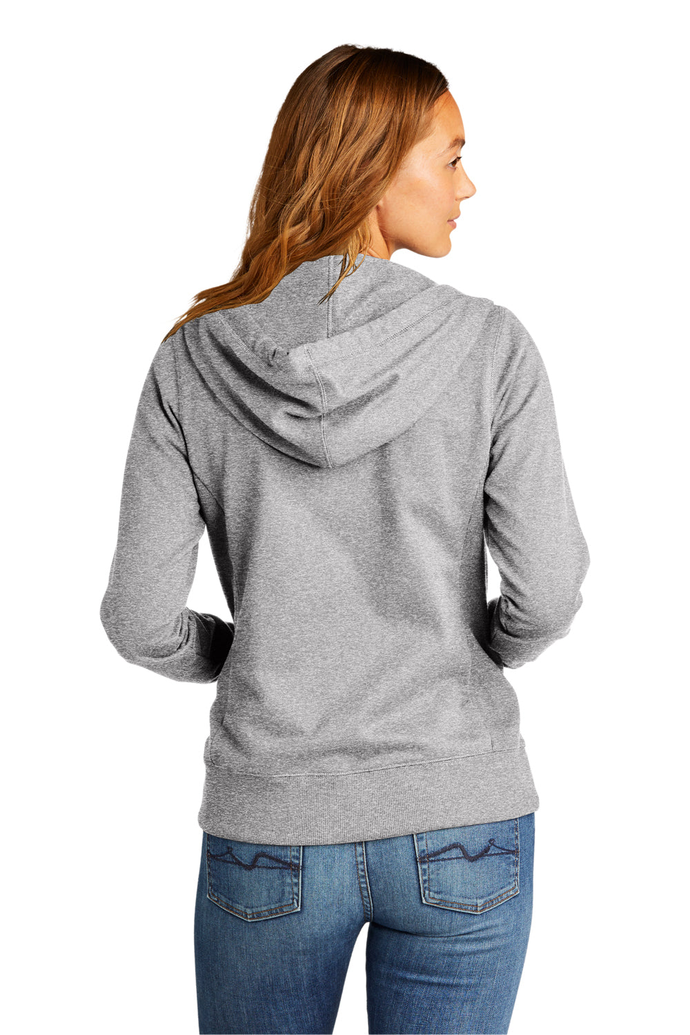 District DT8103 Womens Re-Fleece Full Zip Hooded Sweatshirt Hoodie Heather Light Grey Model Back