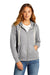 District DT8103 Womens Re-Fleece Full Zip Hooded Sweatshirt Hoodie Heather Light Grey Model Front