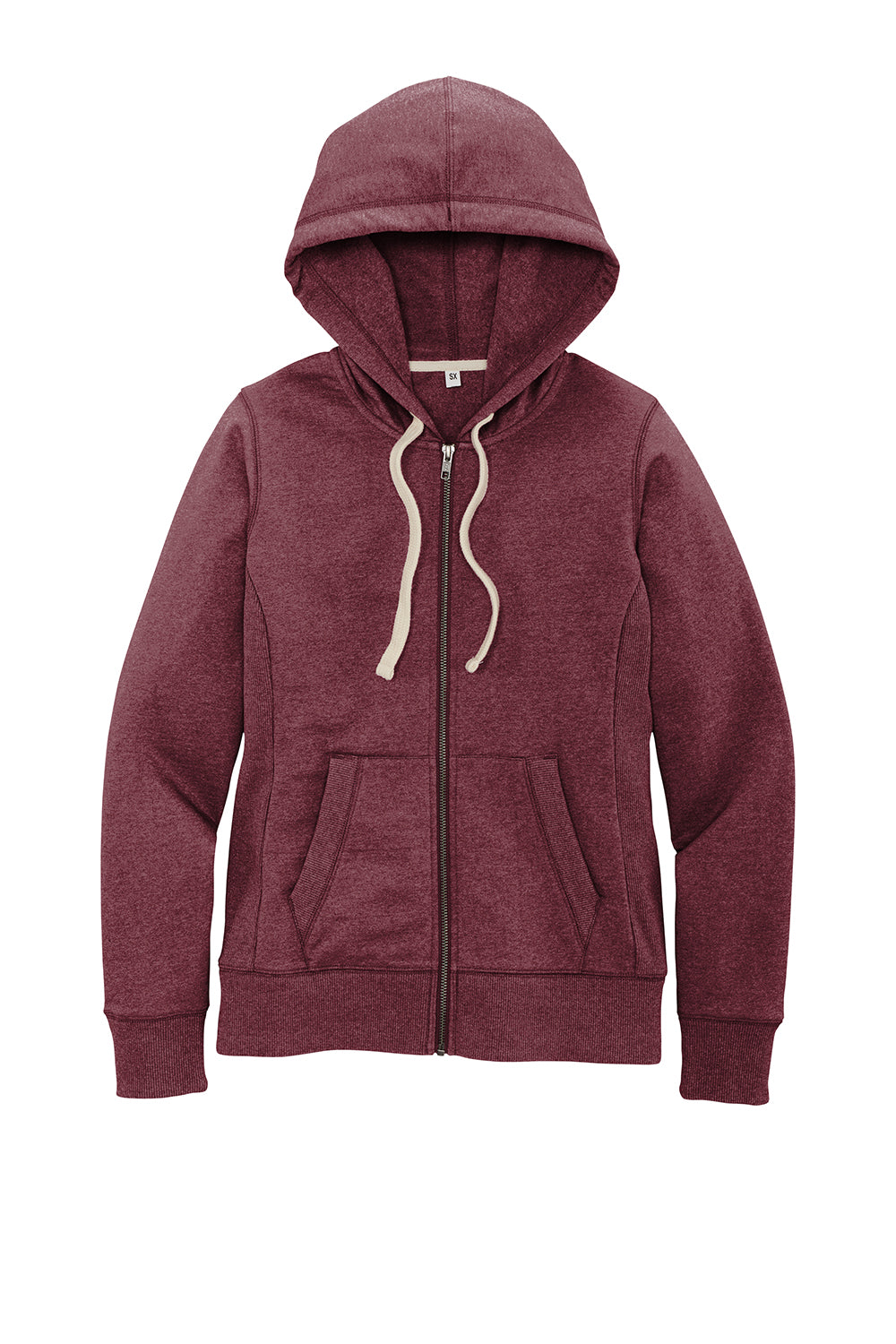 District DT8103 Womens Re-Fleece Full Zip Hooded Sweatshirt Hoodie Heather Maroon Flat Front