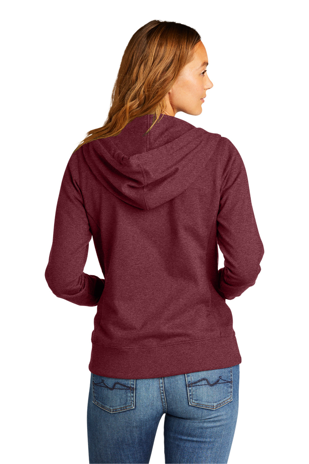 District DT8103 Womens Re-Fleece Full Zip Hooded Sweatshirt Hoodie Heather Maroon Model Back