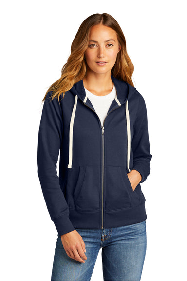 District DT8103 Womens Re-Fleece Full Zip Hooded Sweatshirt Hoodie True Navy Blue Model Front