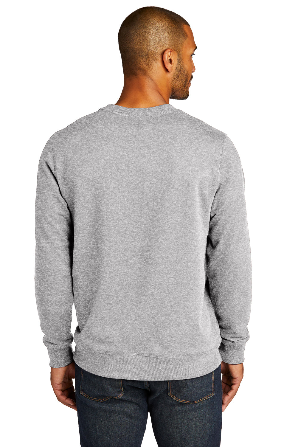 District DT8104 Mens Re-Fleece Crewneck Sweatshirt Heather Light Grey Model Back