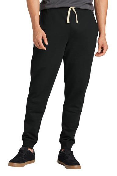 District DT8107 Mens Re-Fleece Jogger Sweatpants w/ Pockets Black Model Front