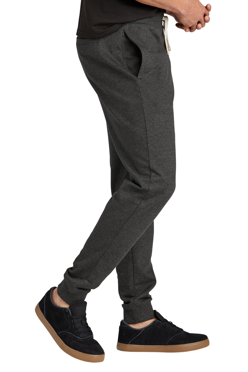 District DT8107 Mens Re-Fleece Jogger Sweatpants w/ Pockets Heather Charcoal Grey Model Side