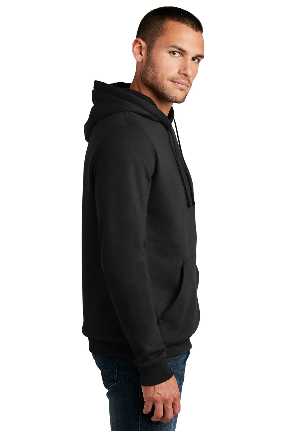 District DT810 Mens The Concert Fleece Hooded Sweatshirt Hoodie Black Model Side