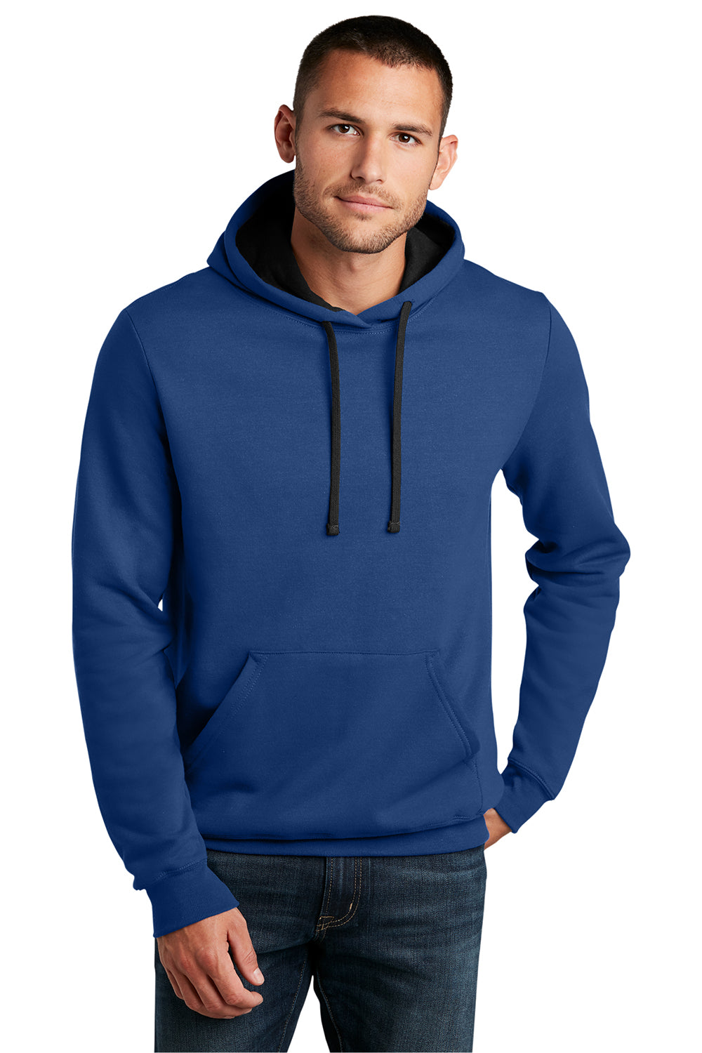 District DT810 Mens The Concert Fleece Hooded Sweatshirt Hoodie Deep Royal Blue Model Front