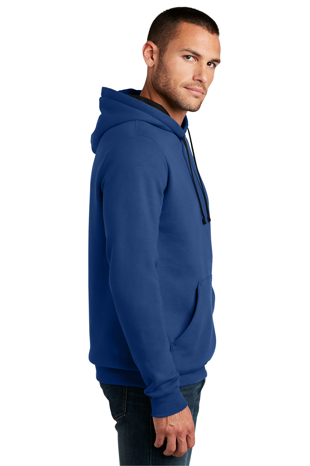 District DT810 Mens The Concert Fleece Hooded Sweatshirt Hoodie Deep Royal Blue Model Side