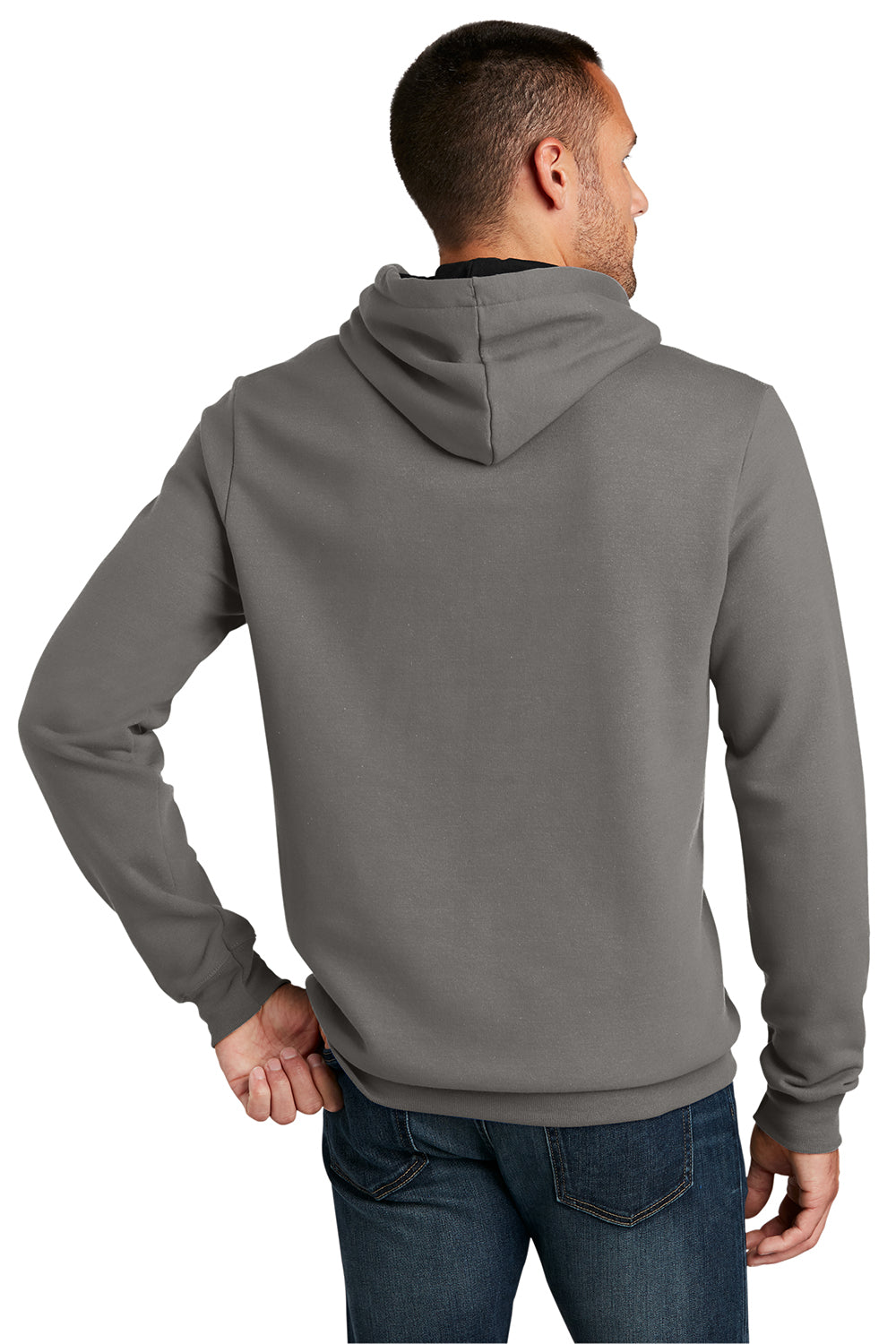 District DT810 Mens The Concert Fleece Hooded Sweatshirt Hoodie Grey Model Back