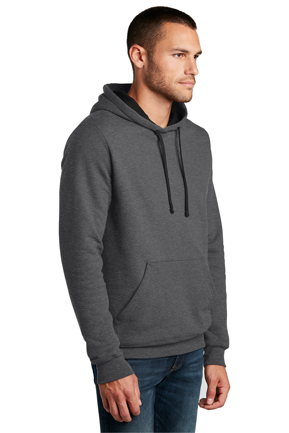 District DT810 Mens The Concert Fleece Hooded Sweatshirt Hoodie Heather Charcoal Grey Model 3q