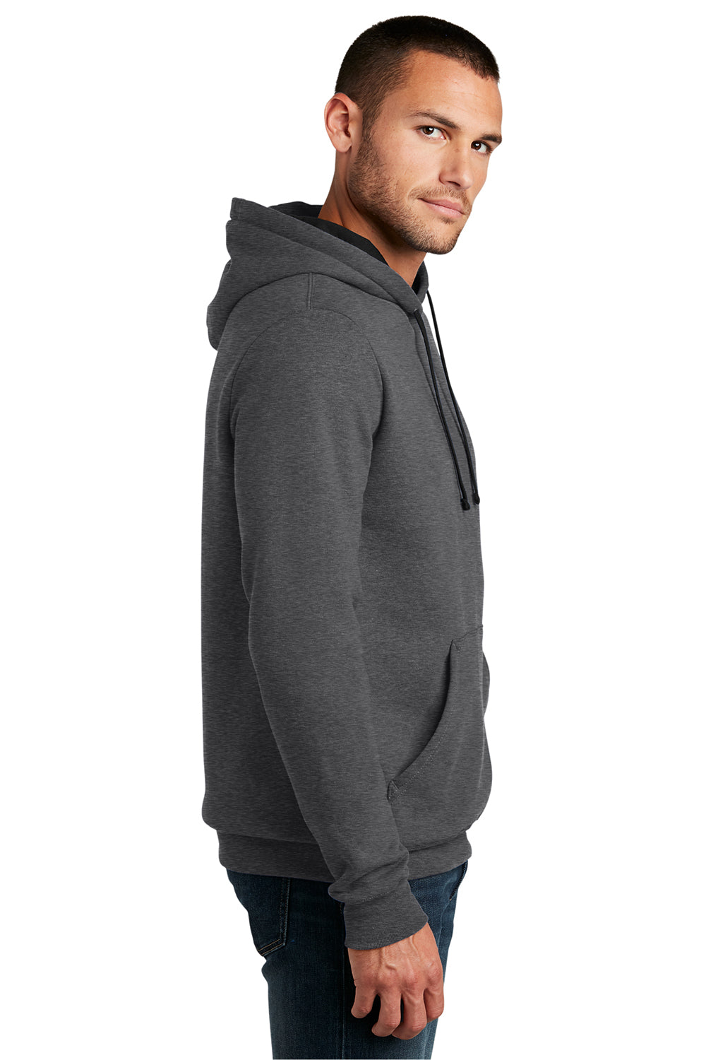 District DT810 Mens The Concert Fleece Hooded Sweatshirt Hoodie Heather Charcoal Grey Model Side