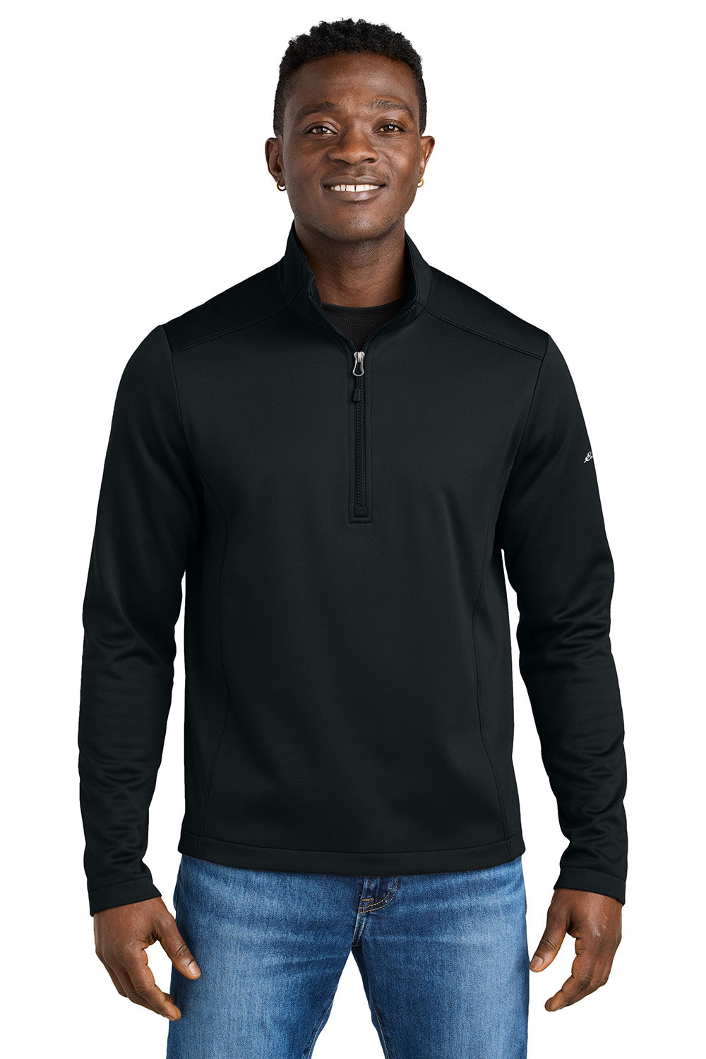 Eddie Bauer EB2360 Mens Smooth Fleece 1/4 Zip Sweatshirt Black Model Front