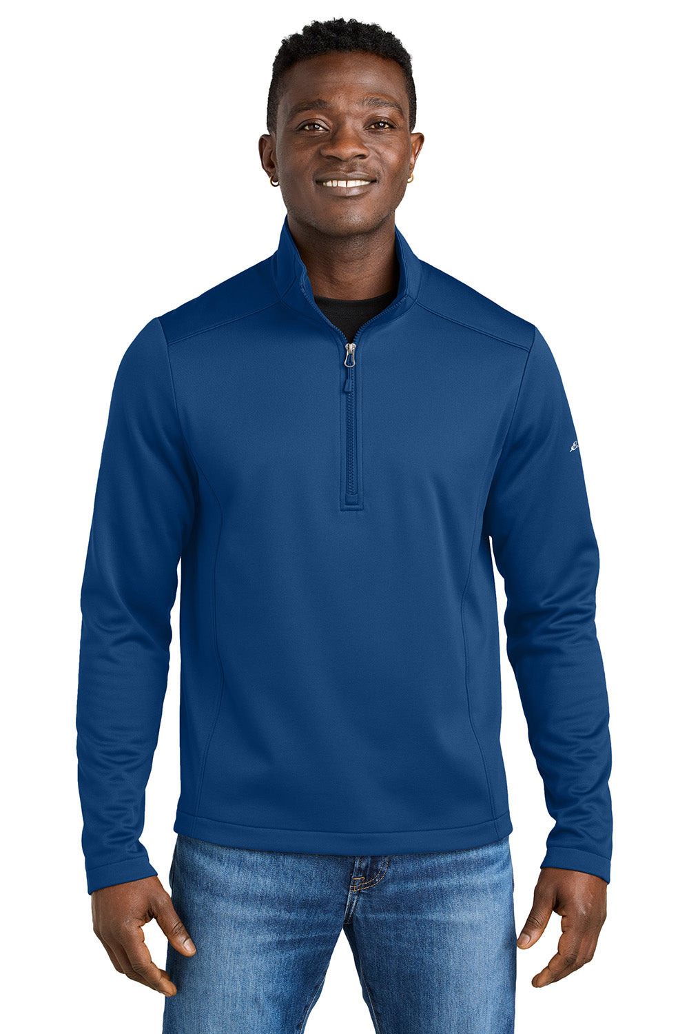 Eddie Bauer EB2360 Mens Smooth Fleece 1/4 Zip Sweatshirt Cobalt Blue Model Front