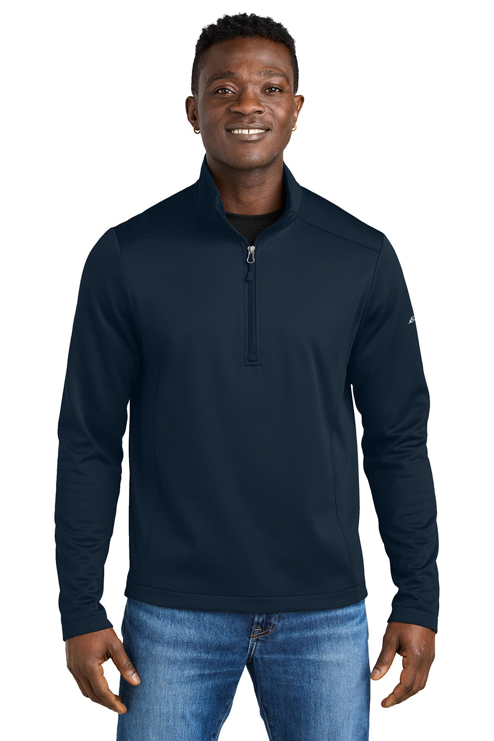 Eddie Bauer EB2360 Mens Smooth Fleece 1/4 Zip Sweatshirt River Navy Blue Model Front