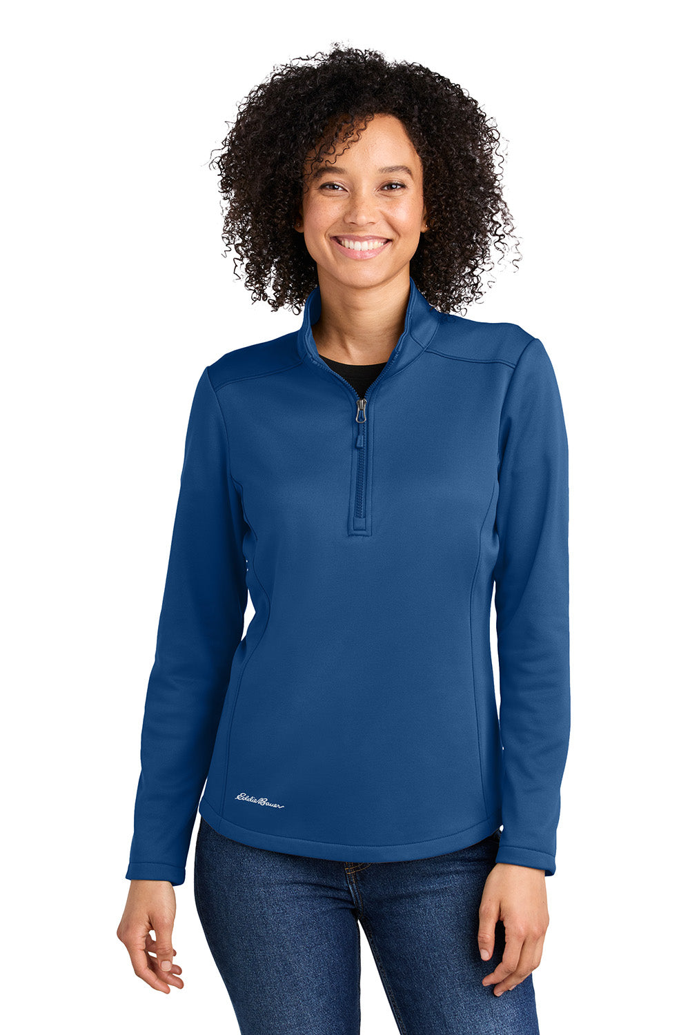 Eddie Bauer EB2370 Womens Smooth Fleece 1/4 Zip Sweatshirt Cobalt Blue Model Front