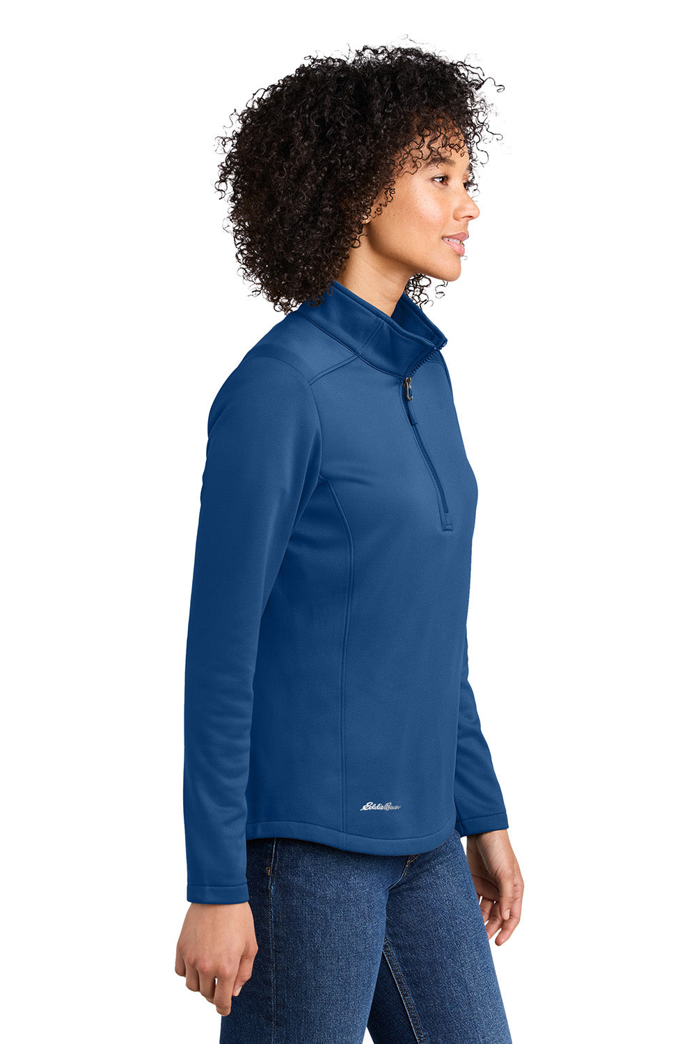 Eddie Bauer EB2370 Womens Smooth Fleece 1/4 Zip Sweatshirt Cobalt Blue Model Side