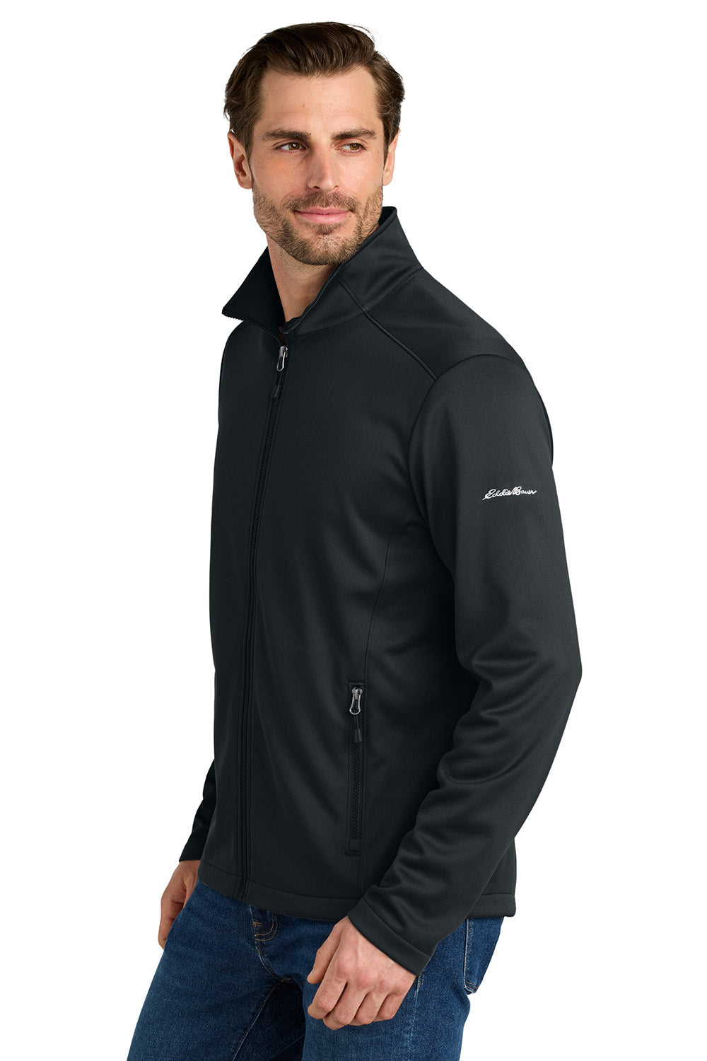 Eddie Bauer EB2460 Mens Smooth Fleece Full Zip Sweatshirt Black Model Side