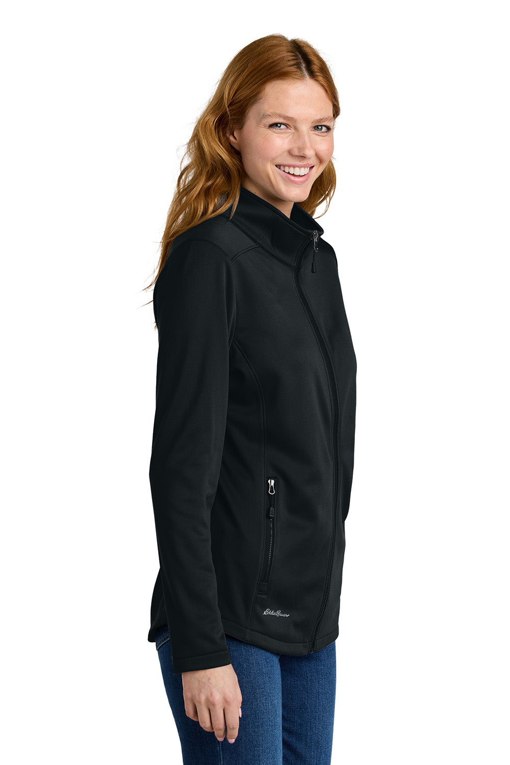 Eddie Bauer EB2470 Womens Smooth Fleece Full Zip Sweatshirt Black Model Side