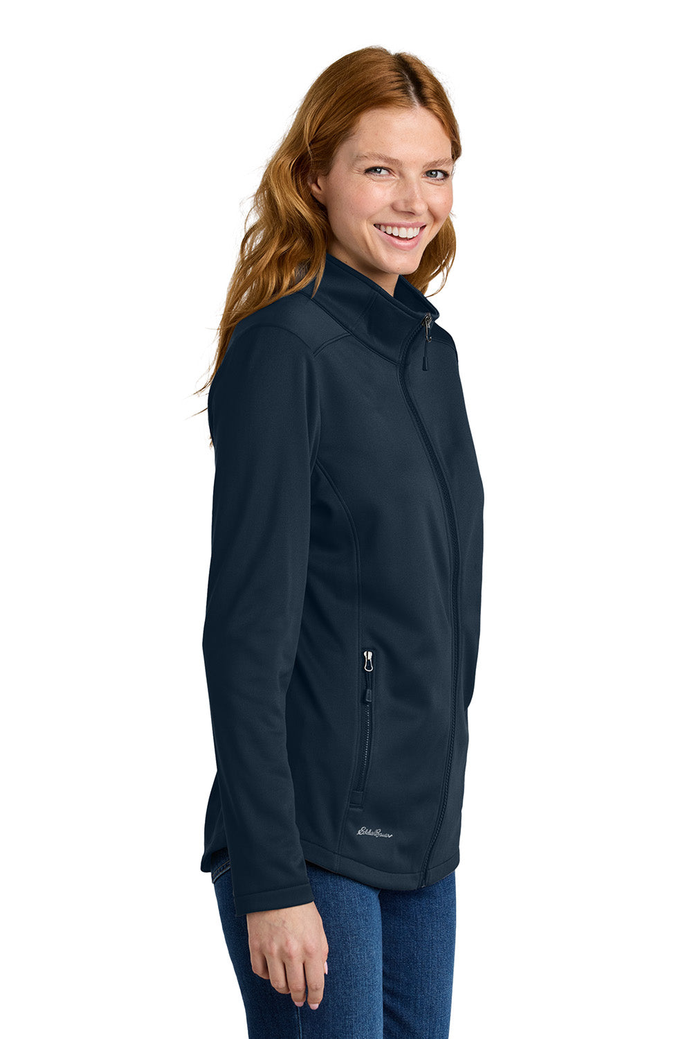 Eddie Bauer EB2470 Womens Smooth Fleece Full Zip Sweatshirt River Navy Blue Model Side