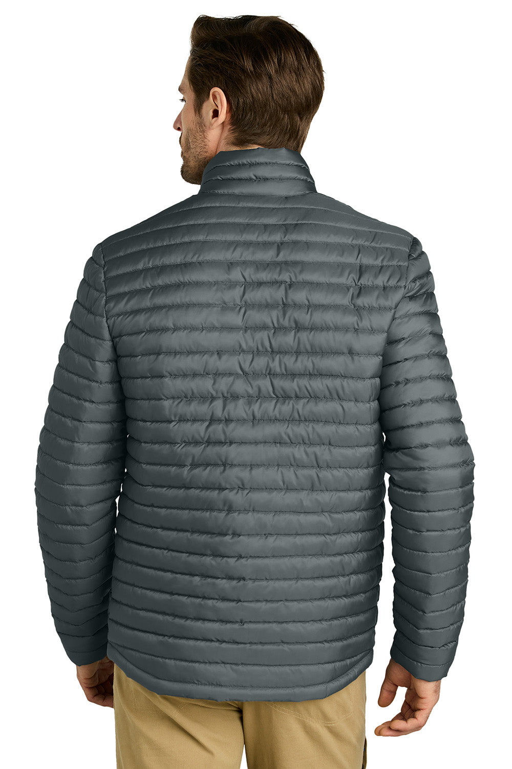 Eddie Bauer EB514 Mens Packable Quilted Full Zip Jacket Metal Grey Model Back