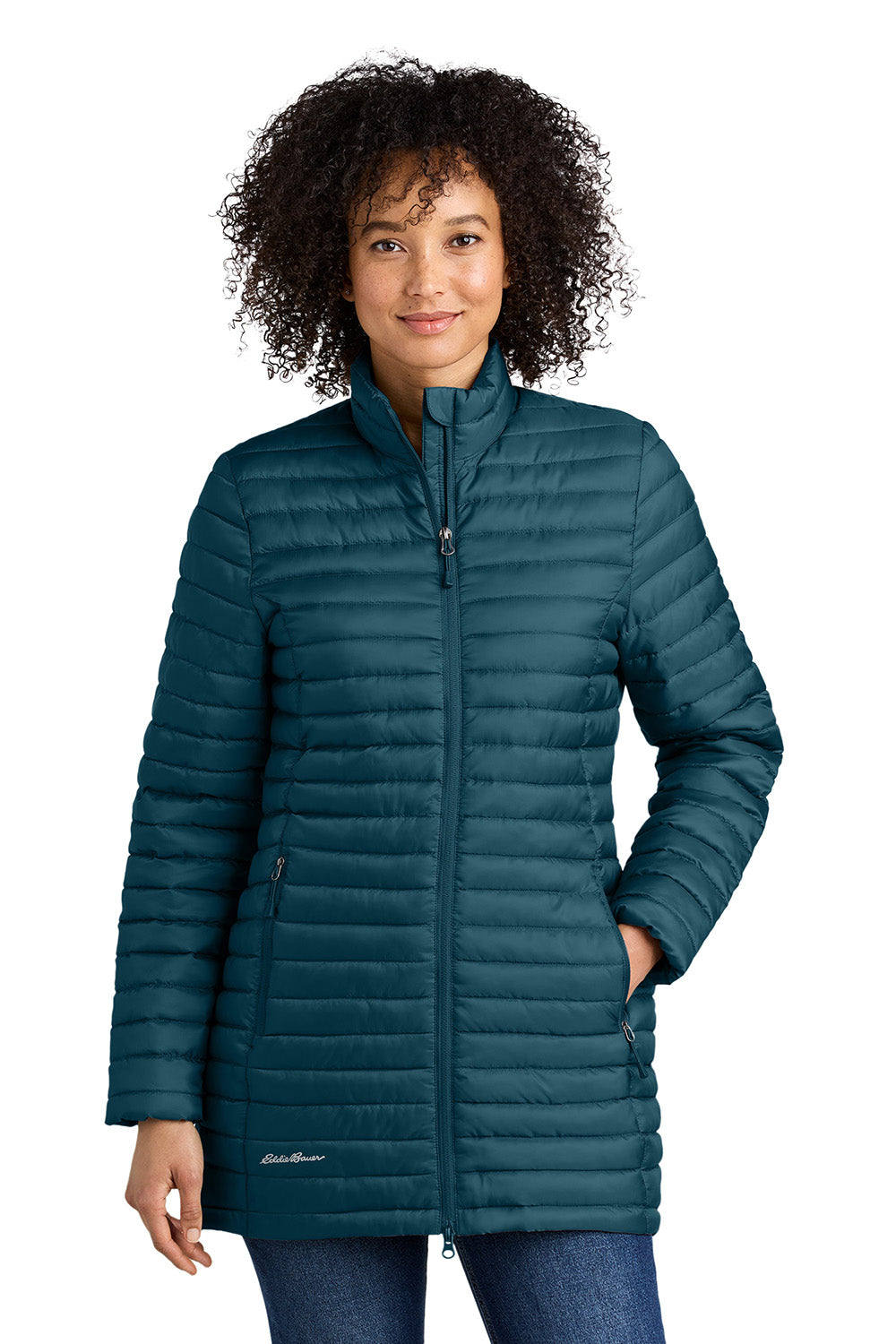 Eddie Bauer EB515 Womens Packable Quilted Full Zip Jacket Adriatic Blue Model Front