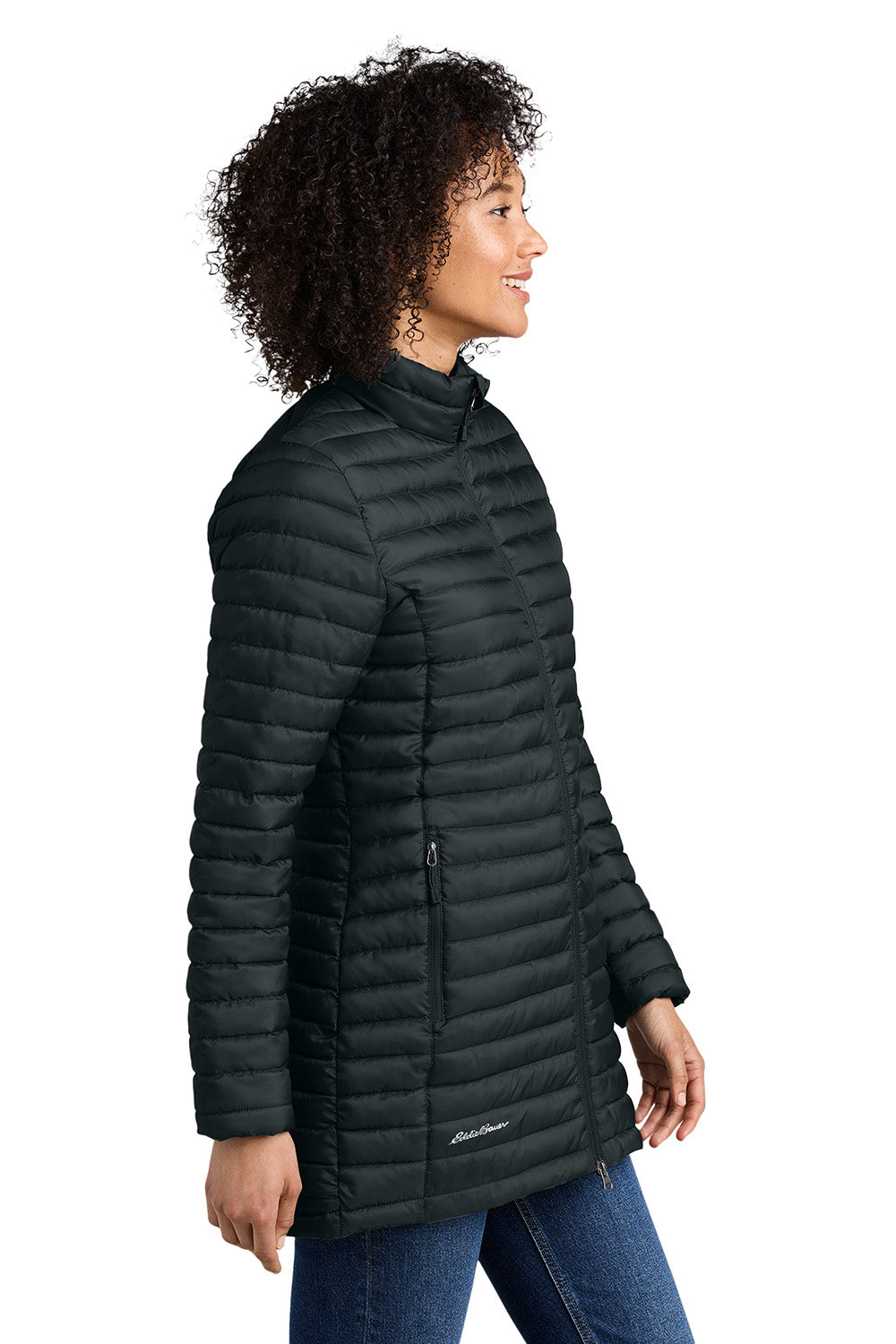 Eddie Bauer EB515 Womens Packable Quilted Full Zip Jacket Black Model Side