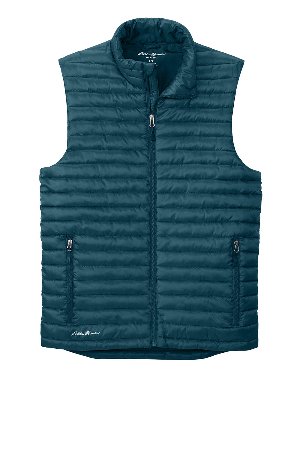 Eddie Bauer EB516 Mens Packable Quilted Full Zip Vest Adriatic Blue Flat Front