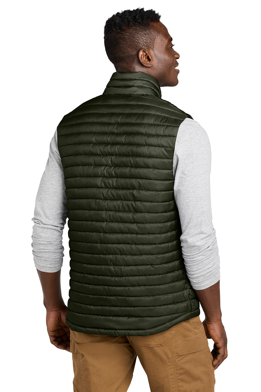 Eddie Bauer EB516 Mens Packable Quilted Full Zip Vest Olive Green Model Back