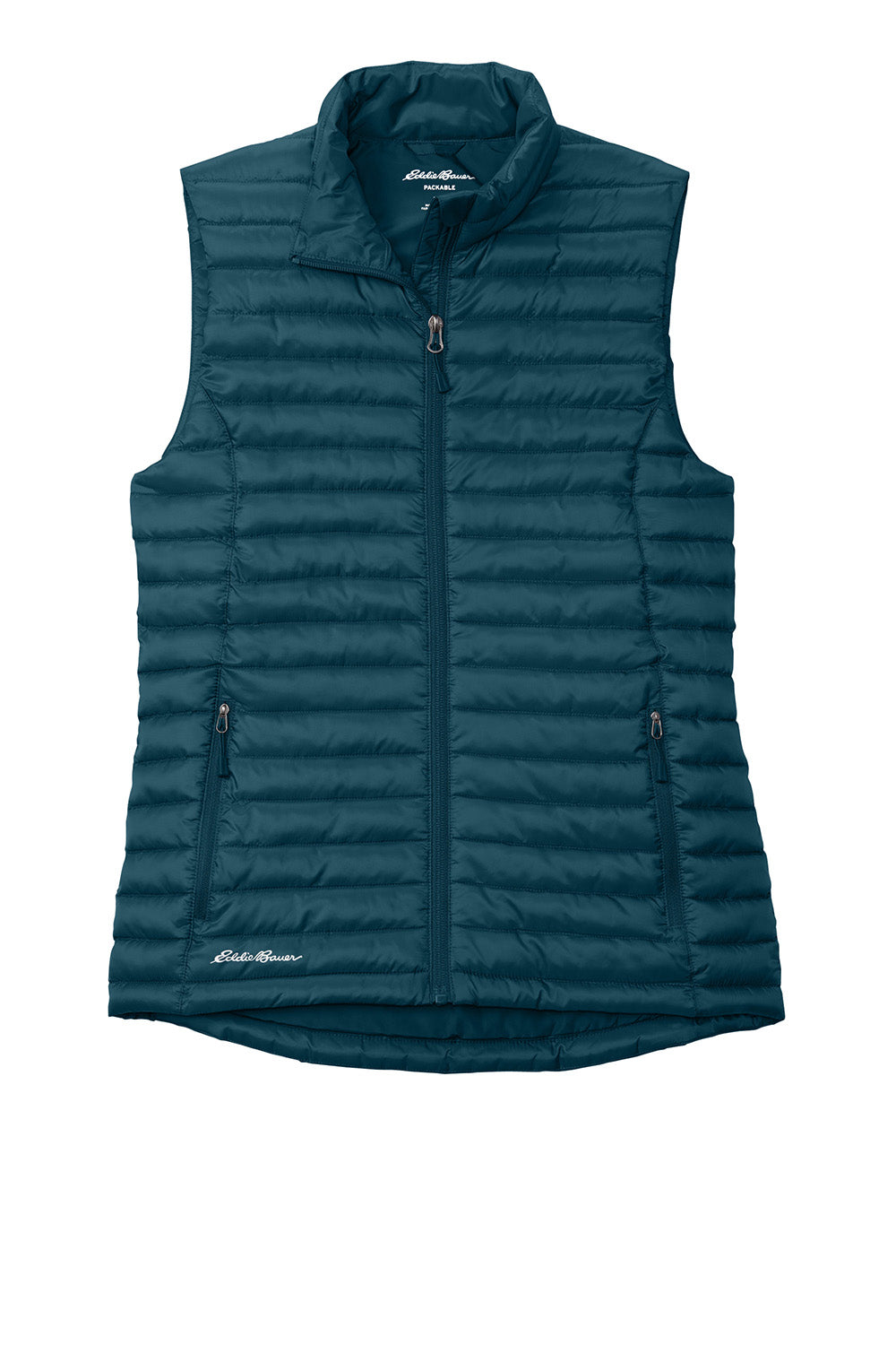 Eddie Bauer EB517 Womens Packable Quilted Full Zip Vest Adriatic Blue Flat Front