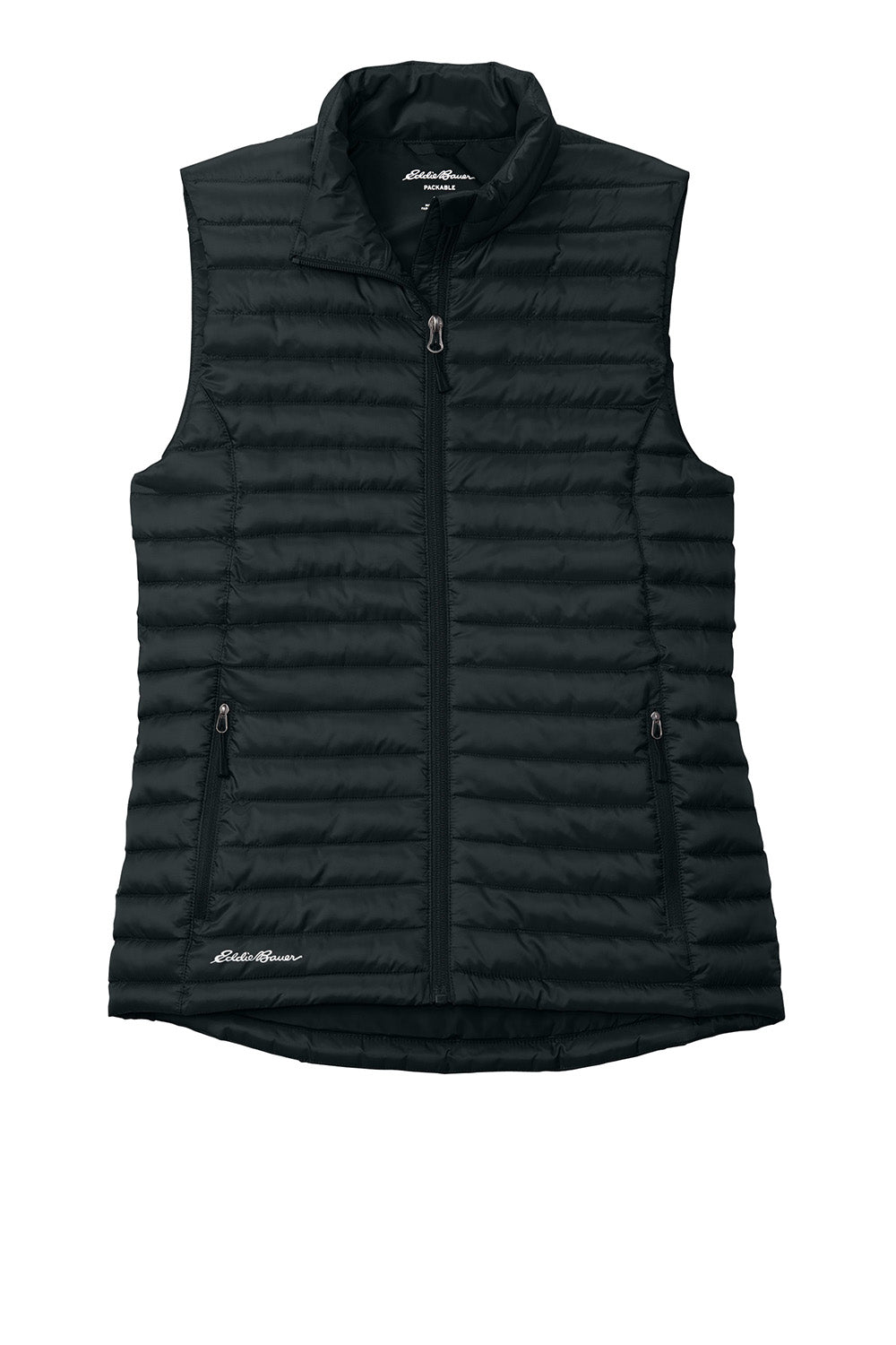 Eddie Bauer EB517 Womens Packable Quilted Full Zip Vest Black Flat Front