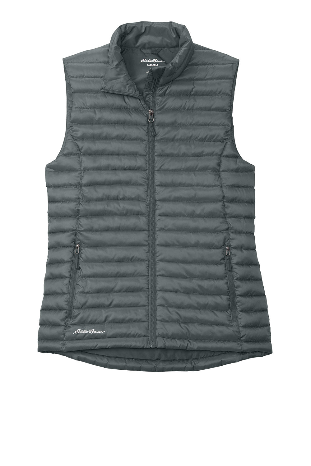 Eddie Bauer EB517 Womens Packable Quilted Full Zip Vest Metal Grey Flat Front