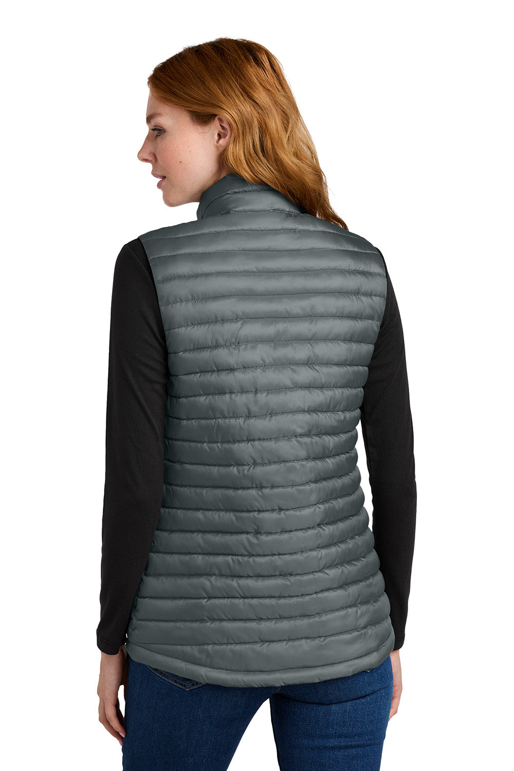 Eddie Bauer EB517 Womens Packable Quilted Full Zip Vest Metal Grey Model Back