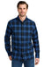 Eddie Bauer EB610 Mens Favorite Flannel Long Sleeve Button Down Shirt w/ Pocket Cobalt Blue Tartan Model Front