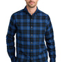 Eddie Bauer Mens Favorite Flannel Long Sleeve Button Down Shirt w/ Pocket - Cobalt Blue Tartan - New