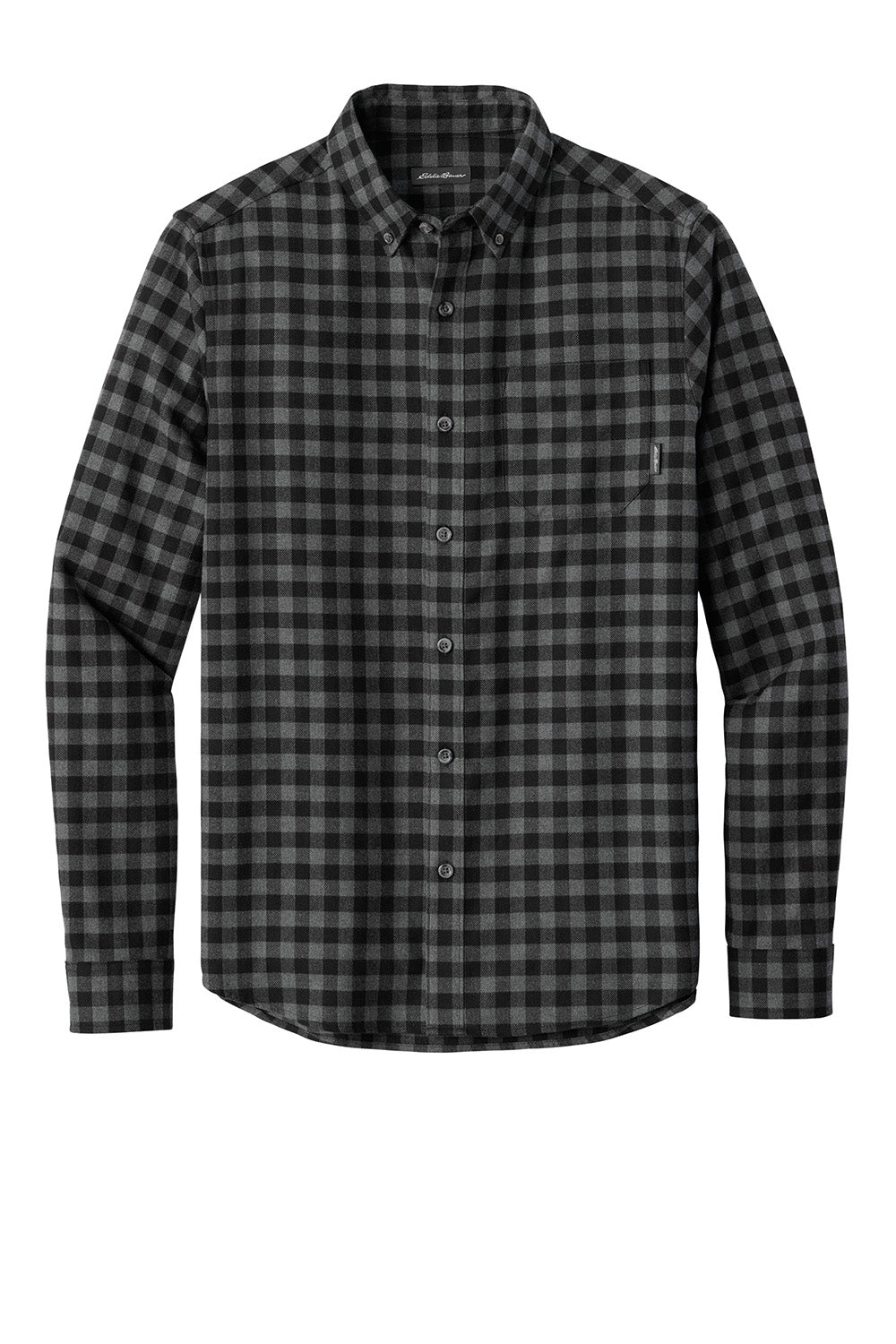 Eddie Bauer EB610 Mens Favorite Flannel Long Sleeve Button Down Shirt w/ Pocket Deep Black Mini Buffalo Flat Front