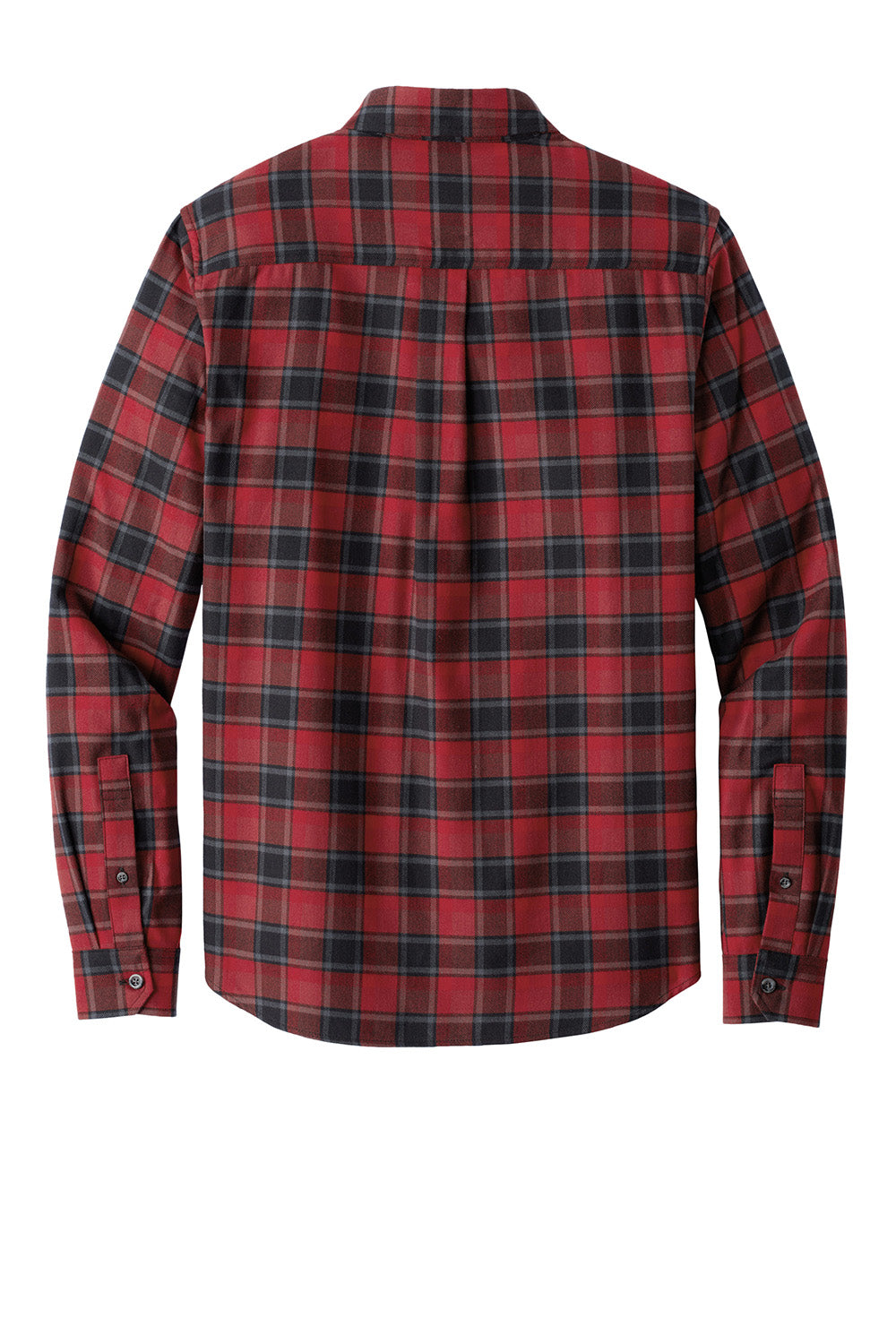 Eddie Bauer EB610 Mens Favorite Flannel Long Sleeve Button Down Shirt w/ Pocket Red Highland Plaid Flat Back