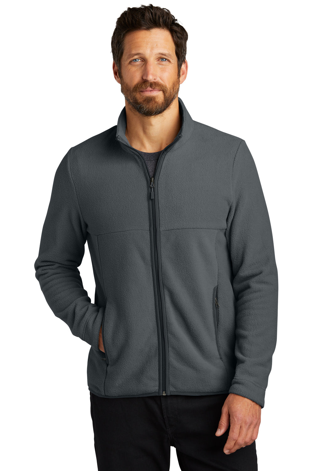 Port Authority F110 Mens Connection Pill Resistant Fleece Full Zip Jacket Charcoal Grey Model Front