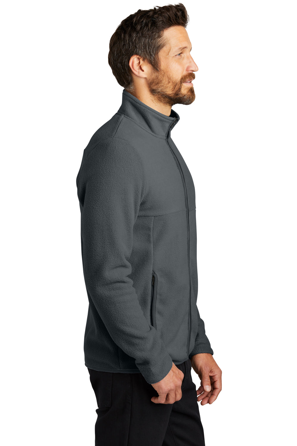 Port Authority F110 Mens Connection Pill Resistant Fleece Full Zip Jacket Charcoal Grey Model Side