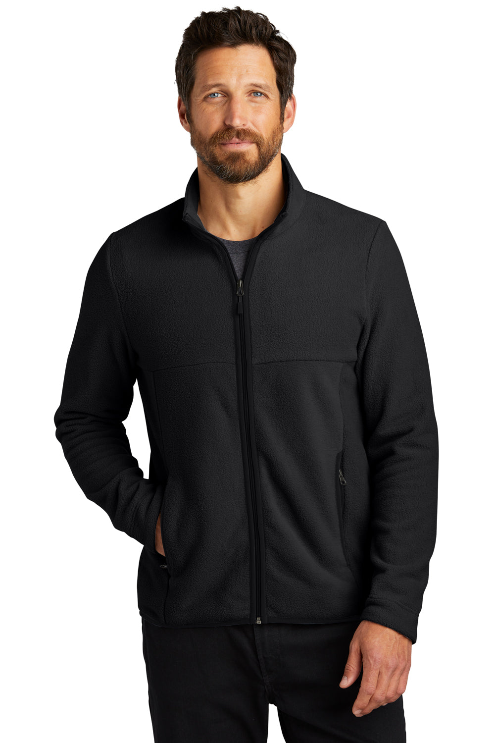 Port Authority F110 Mens Connection Pill Resistant Fleece Full Zip Jacket Deep Black Model Front