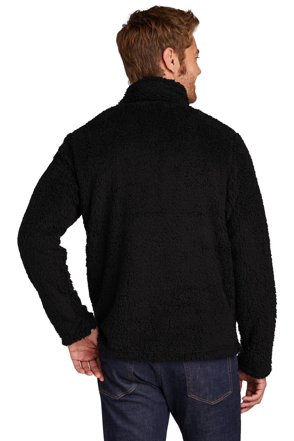 Port Authority F130 Mens Cozy Sherpa Fleece 1/4 Zip Jacket Black Model Back