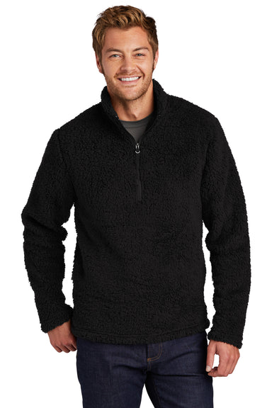 Port Authority F130 Mens Cozy Sherpa Fleece 1/4 Zip Jacket Black Model Front