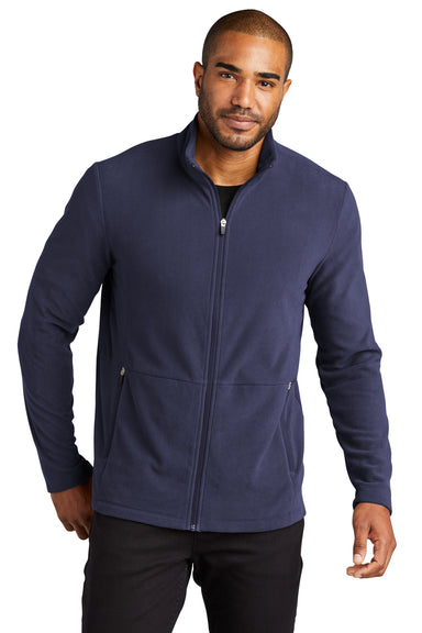 Port Authority F151 Mens Accord Pill Resistant Microfleece Full Zip Jacket Navy Blue Model Front