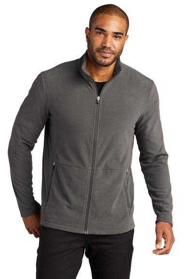 Port Authority F151 Mens Accord Pill Resistant Microfleece Full Zip Jacket Pewter Grey Model Front