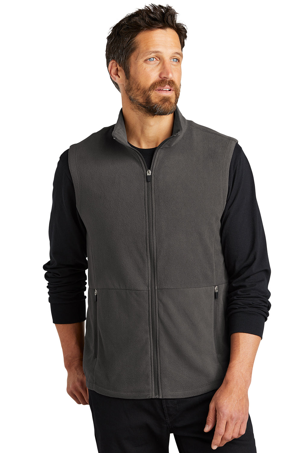 Port Authority F152 Mens Accord Pill Resistant Microfleece Full Zip Vest Pewter Grey Model Front