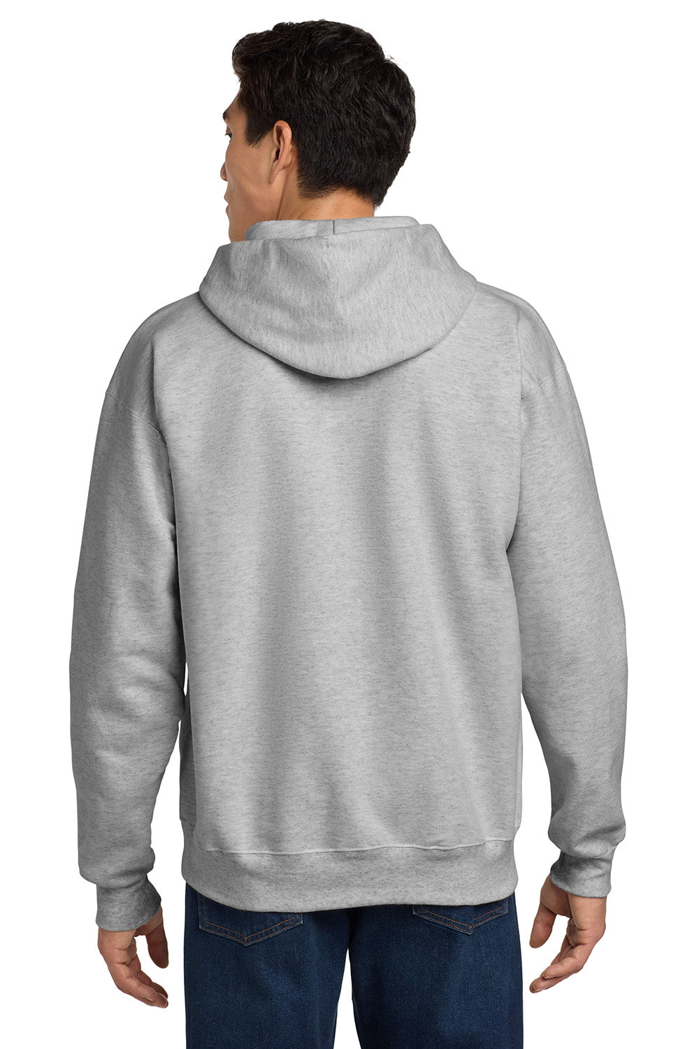 Hanes F170 Mens Ultimate Cotton PrintPro XP Pill Resistant Hooded Sweatshirt Hoodie w/ Pouch Pocket Ash Grey Model Back